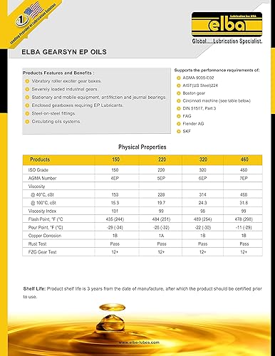 Miniatura 5 de ELBA LUBES Gear-SYN EP 220  Aceites para engranajes sintéticos  Aceites EP de servicio pesado  Fluidos para engranajes  SAE 90  Comparar con Spartan