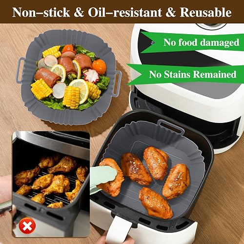 3 Pezzi Teglie in Silicone per Friggitrice ad Aria,Accessori Friggitrice ad Aria,Teglia Cestello Accessori per Air Fryer,Silicone Contenitori Riutilizzabile per Friggitrice ad Aria - 3