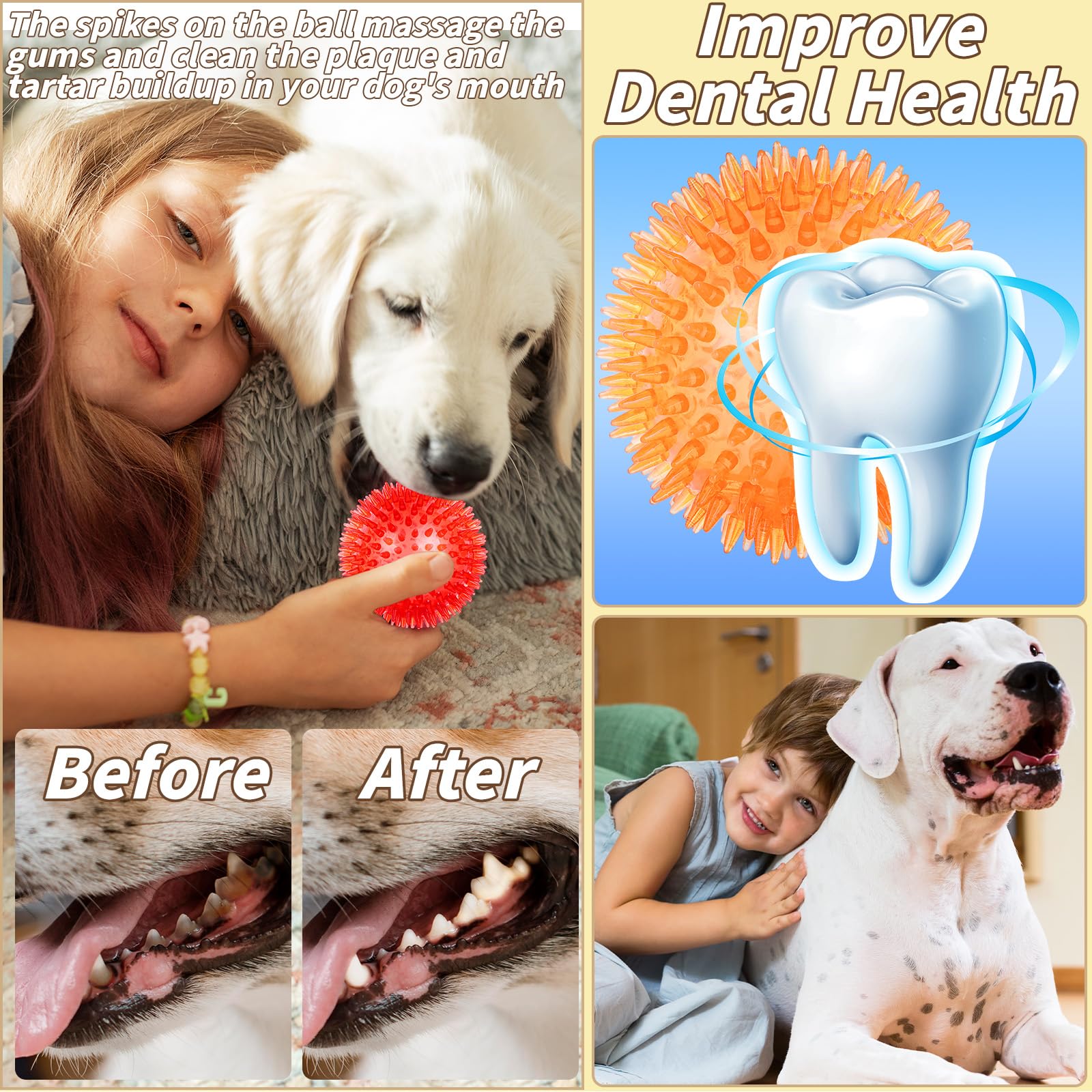 Quietschendes Hundespielzeug, Bälle, stachelige Hundebälle, Kauspielzeug zum Zahnen, langlebig, hohe Sprungkraft, TPR, Apportierspielzeug, 9 Farben, Wasserspielzeug für große, mittelgroße Hunde