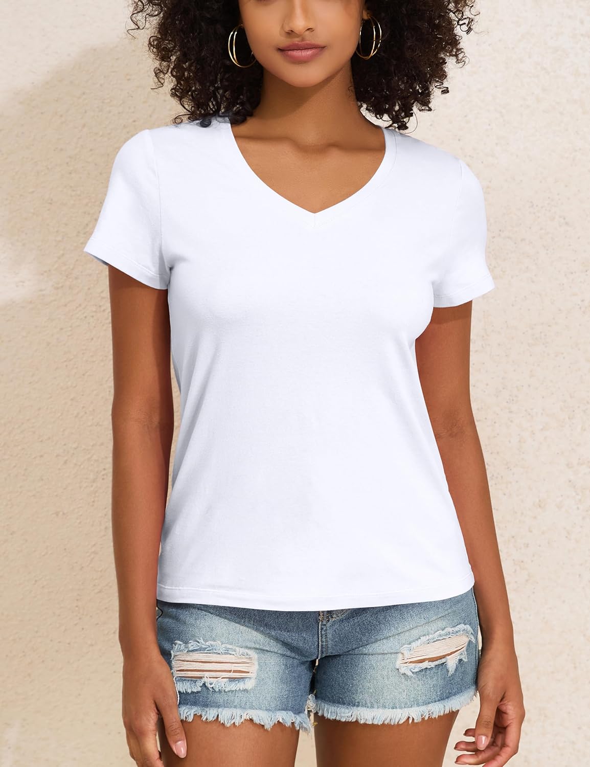 PrettyGuide Womens Cotton Short Sleeve Tops V Neck T Shirts Loose Fit Soft Basic Tees Trendy Casual Summer Tops - Image 4