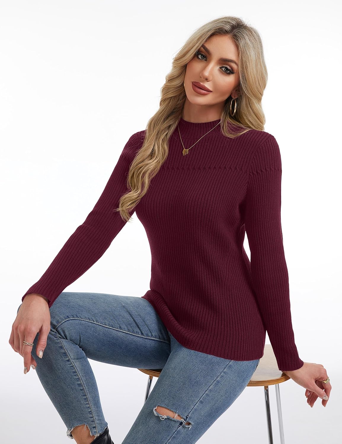 YUCOLEN Women's Long Sleeve Mock Neck Sweater Ribbed Knit Slim Fit Basic Tops Lightweight T Shirts Going Out 2025 Clothes - Image 5