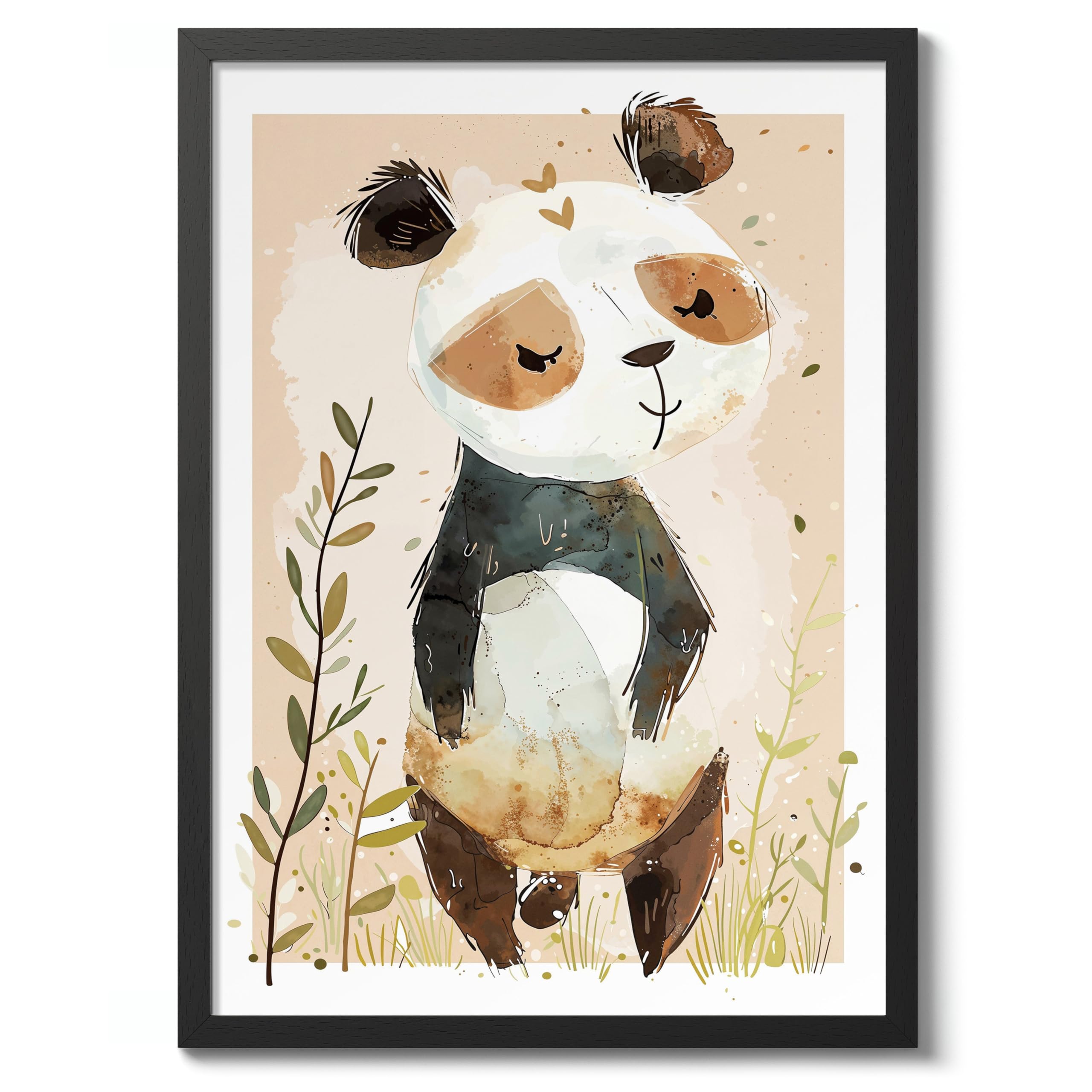 Panda Animal Nursery Prints, Baby And Kids Wall Art Bedroom Decoration, Archival Matte, A3 (Black Frame) - 42x29.7cm โ image 1