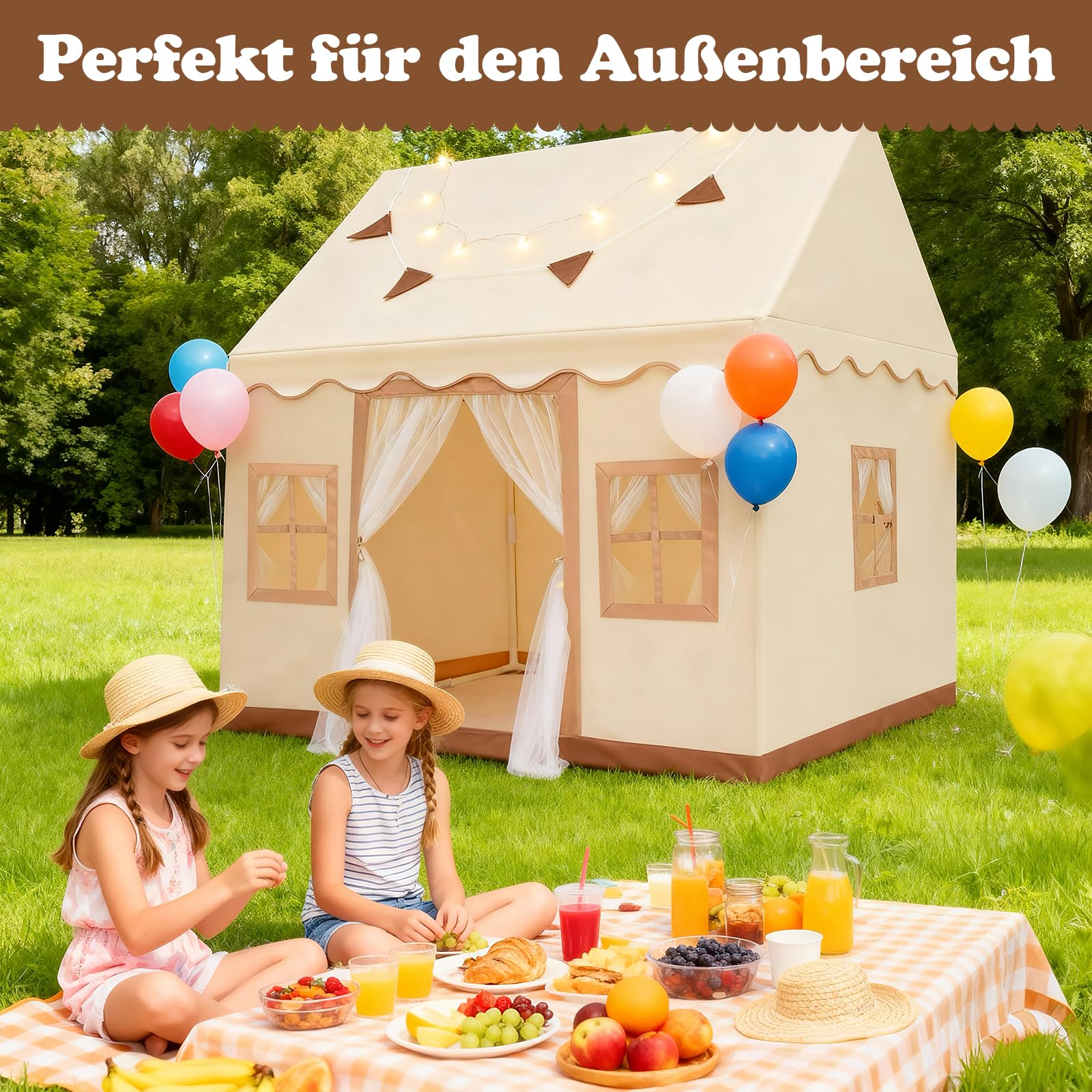 2-in-1-Kinderspielzelt mit zwei Vorhängen und Lichtern, großes Indoor-Spielhaus für Kinder, Spielzelt mit Sternenlichtern und Zubehör, einfach aufstellbares Spielzelt für Kleinkinder im Alter von 2 bi