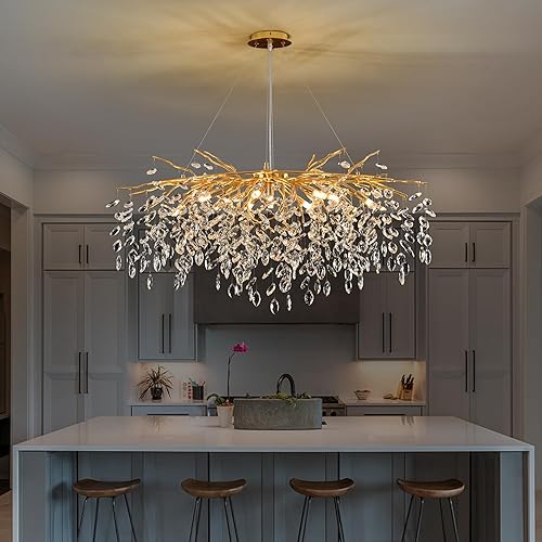 Miniatura 63 de Candelabro moderno de ramas de árbol de cristal, color negro, 40 pulgadas, Art Deco Rectángulo Lineal con gotas de lluvia para interiores, comedor