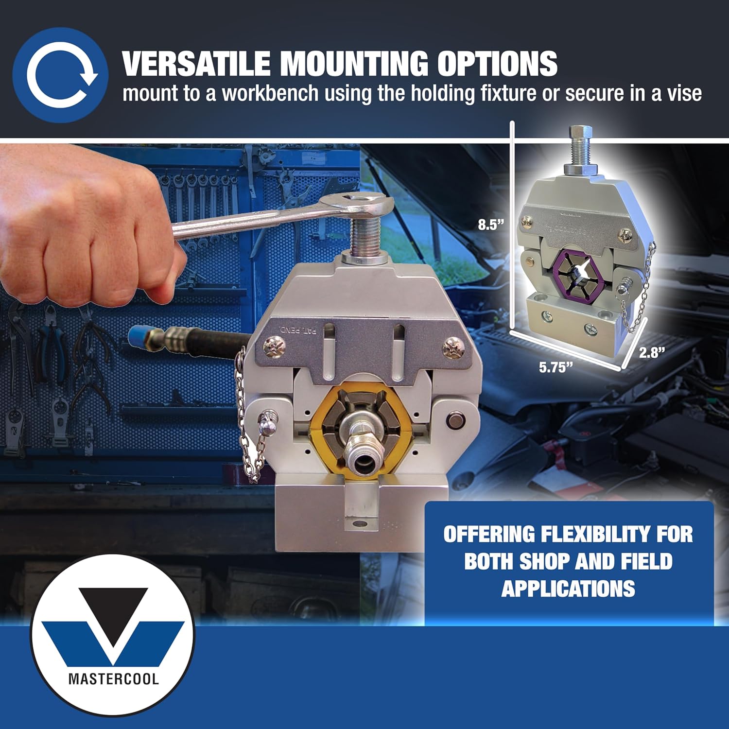Mastercool 71550 Manual A/C Hose Crimper | Bench-Mount or Vise Use | No Pins or Screws | Crimps #6, #8, #10, #12 Hoses | Professional-Grade, Durable, and Reliable