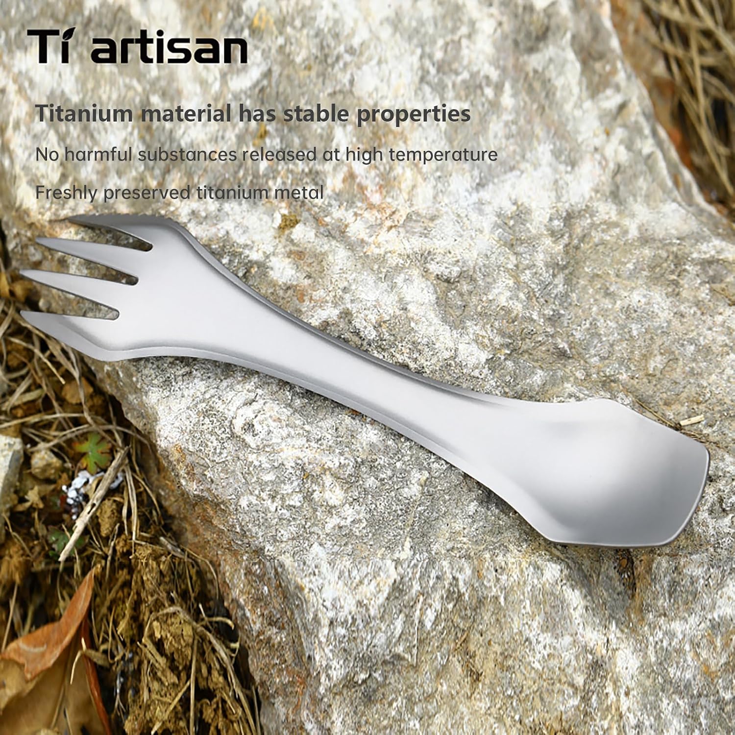 Titanium Spoon Fork Knife 3-in-1 Combo Utensil Camping Flatware Titanium Cutlery Lightweight Portable for Camping Travel Backpacking