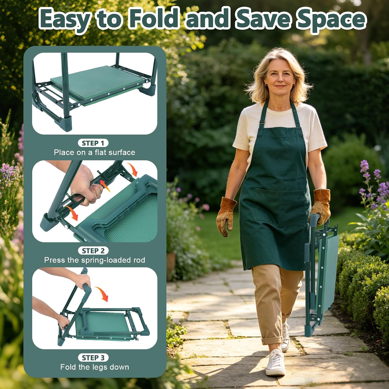 Garden Kneeler and Seat Heavy Duty, Upgraded 350 lbs Load Capacity Garden Bench, 2-in-1 Foldable Gardening Stool, Foam Kneeling Pads with 2 Tool Pouches for Seniors Women Men