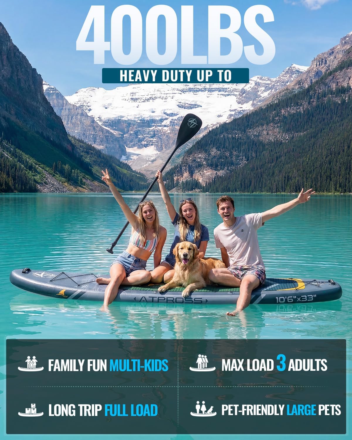 10'6''x33''Inflatable Stand Up Paddle Board, 400lbs Extra Wide Blow Up Paddle Board with Kayak Seat, Premium SUP Accessories Kit & Backpack, Non-Slip Stable Deck Boat for Yoga Fishing Surf