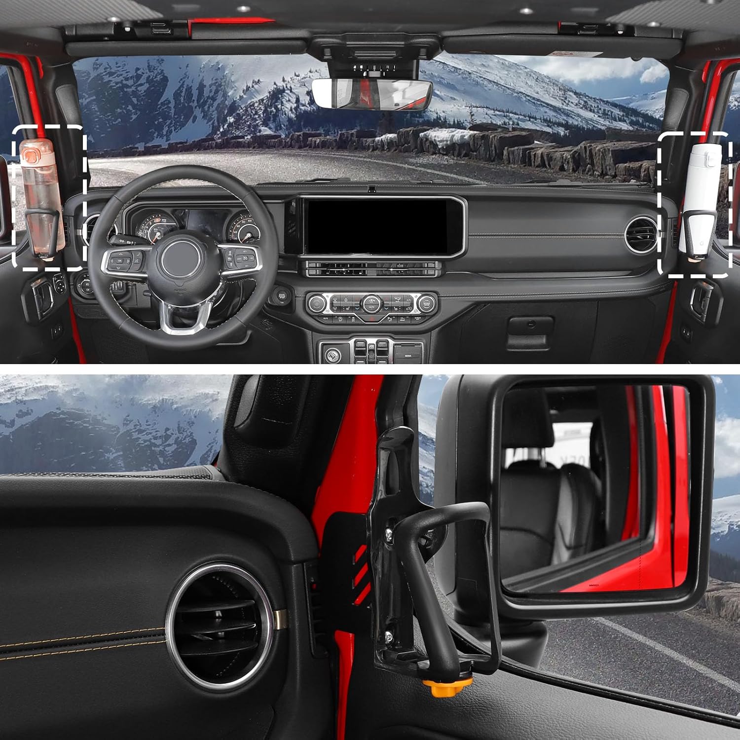 CheroCar Front Door Cup Holder Compatible with Jeep Wrangler (JL) & Gladiator (JT) 2018 2019 2020 2021 2022 2023 2024 2025 Extension Accessories for Jeep Door Style B