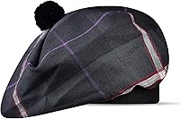 Vista 6 de Sombrero escocés Tam o Shanter Gorro escocés Tartan P.V Tartan (poliviscosa) Mezcla de lana con pompón Talla única para todos.