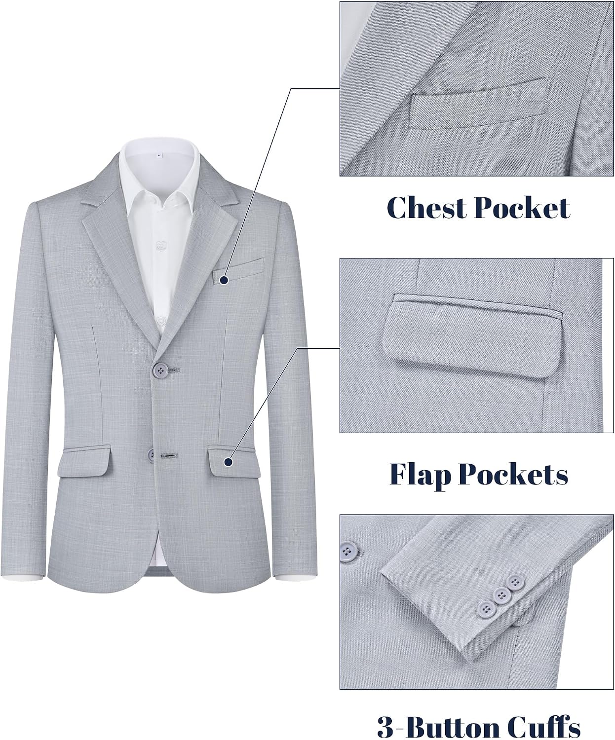 WULFUL Boys' Slim Fit Suit 3 Pieces:Jacket, Pants, Shirt,Summer Suit Set for Teens Boys Wedding Beach