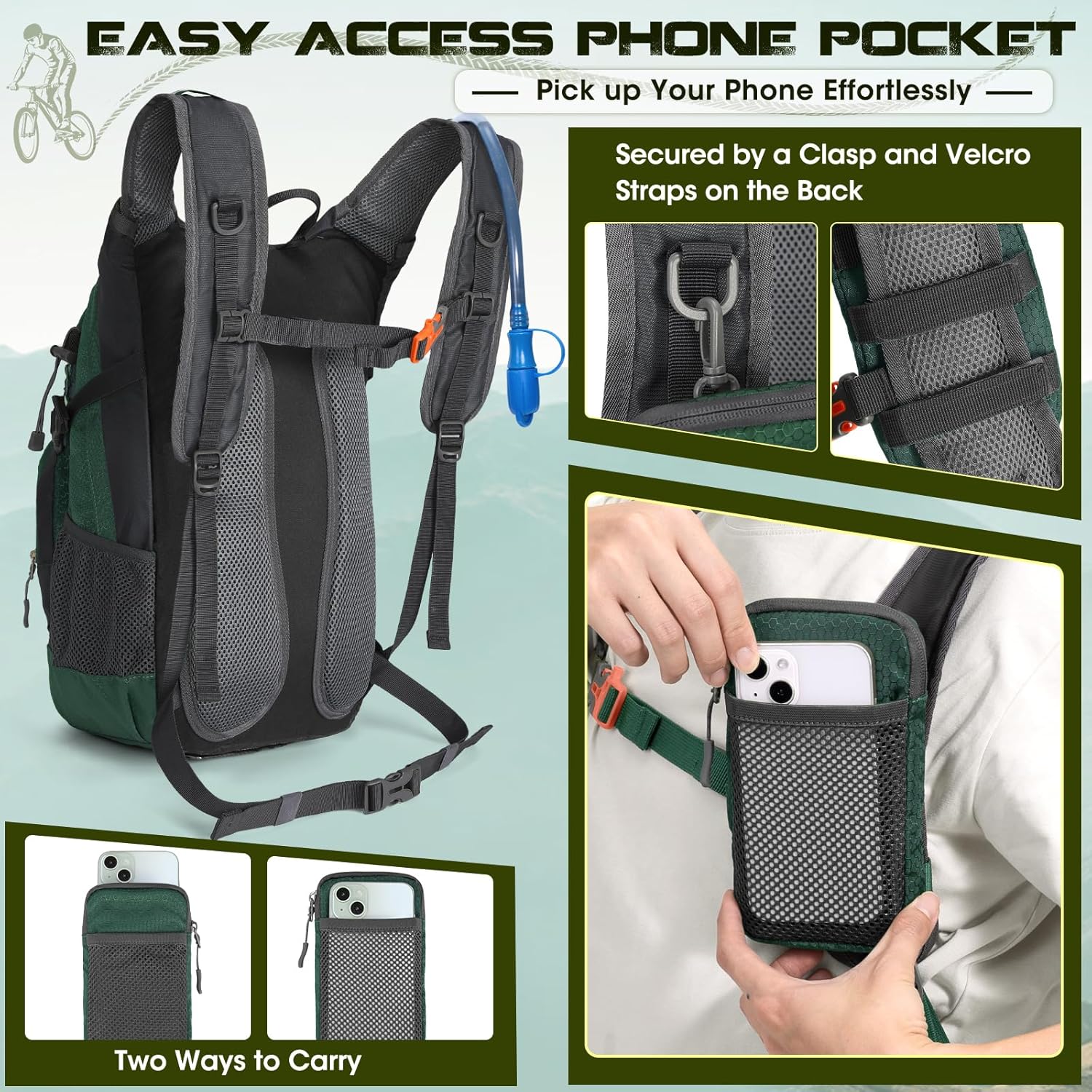 Hydration Backpack with Water Bladder, 18L Lightweight Hiking Backpack for Women&Men Small Insulated Hydration Water Pack for Hiking, Running, Cycling, Biking - Image 5