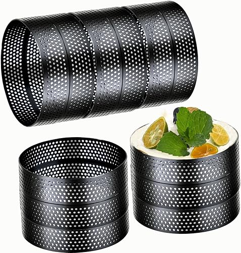Miniatura 10 de DATANYA Paquete de 12 anillos de tarta perforados de acero inoxidable de 3.15 pulgadas, anillo redondo para pastel de mousse, molde de pastelería