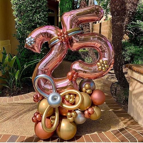 Miniatura 2 de Globos de oro rosa con el número 25, globos gigantes grandes de 40 pulgadas, globos de 25 o 52 números de aluminio de Mylar de oro rosa para fiestas