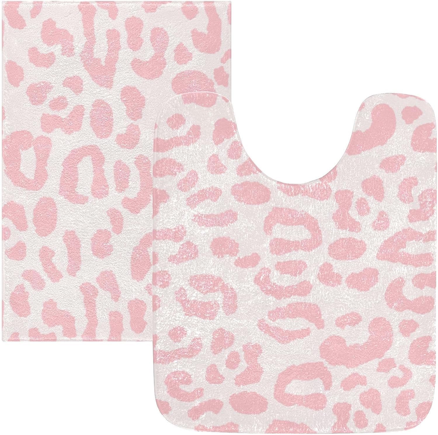 ALAZA Pink Leopard Cheetah Print Bath Mat for Bathroom Shower U Shape Toilet Rugs Contour Carpet Set, Fluffy Absorbent & Machine Washable, 2 Piece