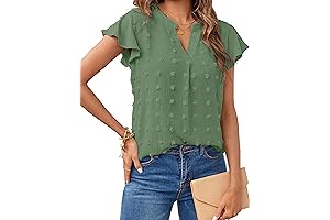 Women's Sage Green V-Neck Short Sleeve Blouse