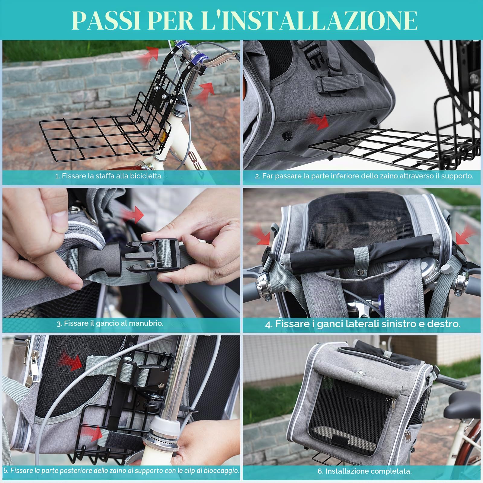 Haiou Cestino Anteriore per Cani da Bici 4 in 1 (Max 7kg) - Trasportino Pieghevole Impermeabile con Rinforzo a L, Ideale per Cani e Gatti Piccoli - Cestini Urbani per Cani