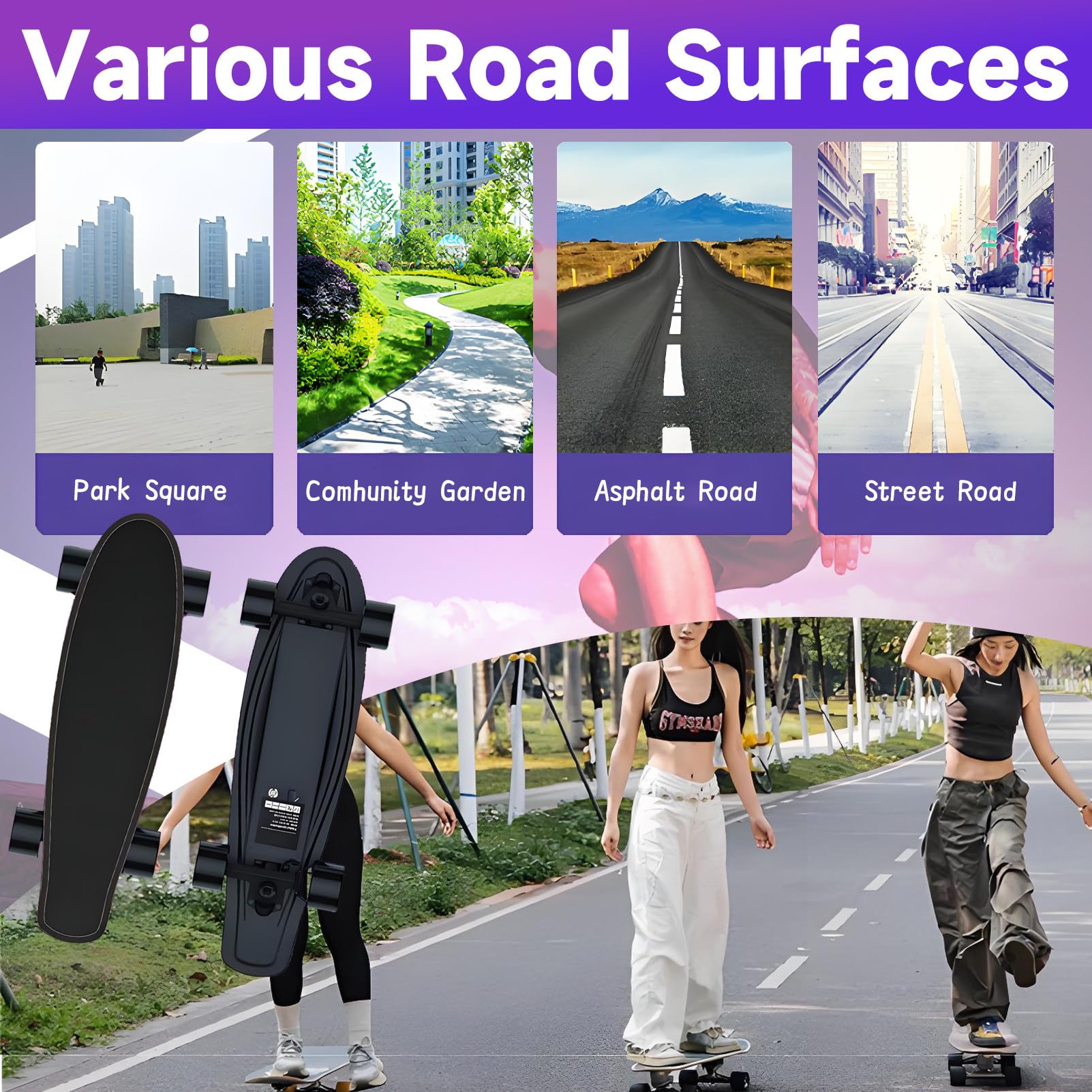 Skateboard électrique avec télécommande, Longboard électrique, Vitesse maximale de 25 mph, réglage à 4 Vitesses, pour débutants et confirmés. A-2