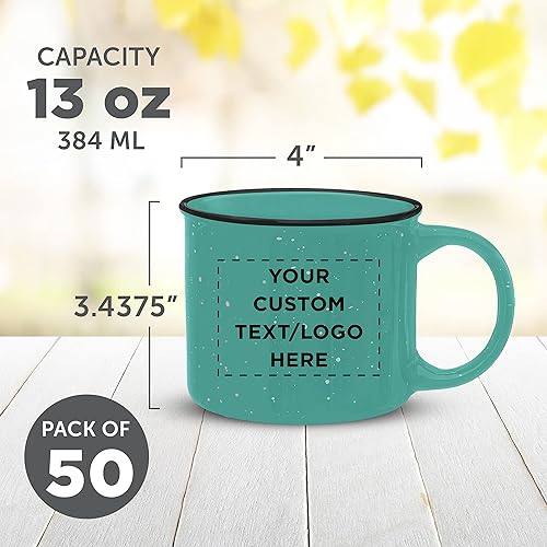 Miniatura 5 de DISCOUNT PROMOS Juego de 50 tazas de café personalizadas de cerámica para fogata, 13 onzas, paquete personalizado a granel, perfecto para té,