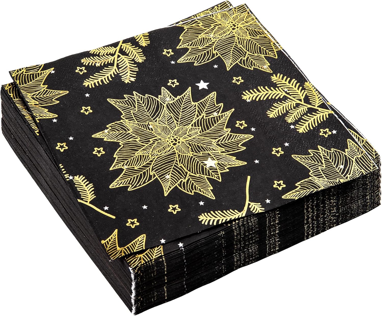 Whaline Pack of 100 Christmas Paper Napkins Poinsettia Theme Disposable