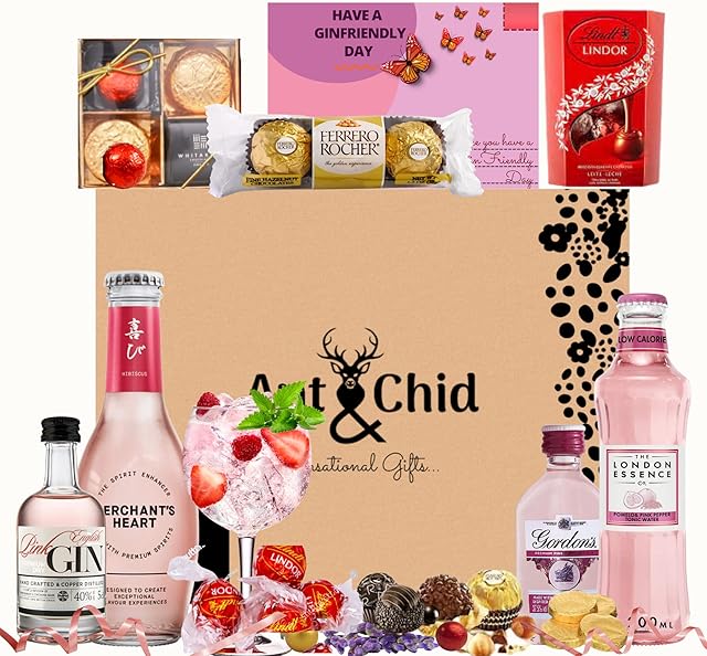 The Pink Gin Gift Set Hampers for Women, Birthday Gin Gifts for her with Chocolate Gifts for Her - The BestFriend Gifts for Women