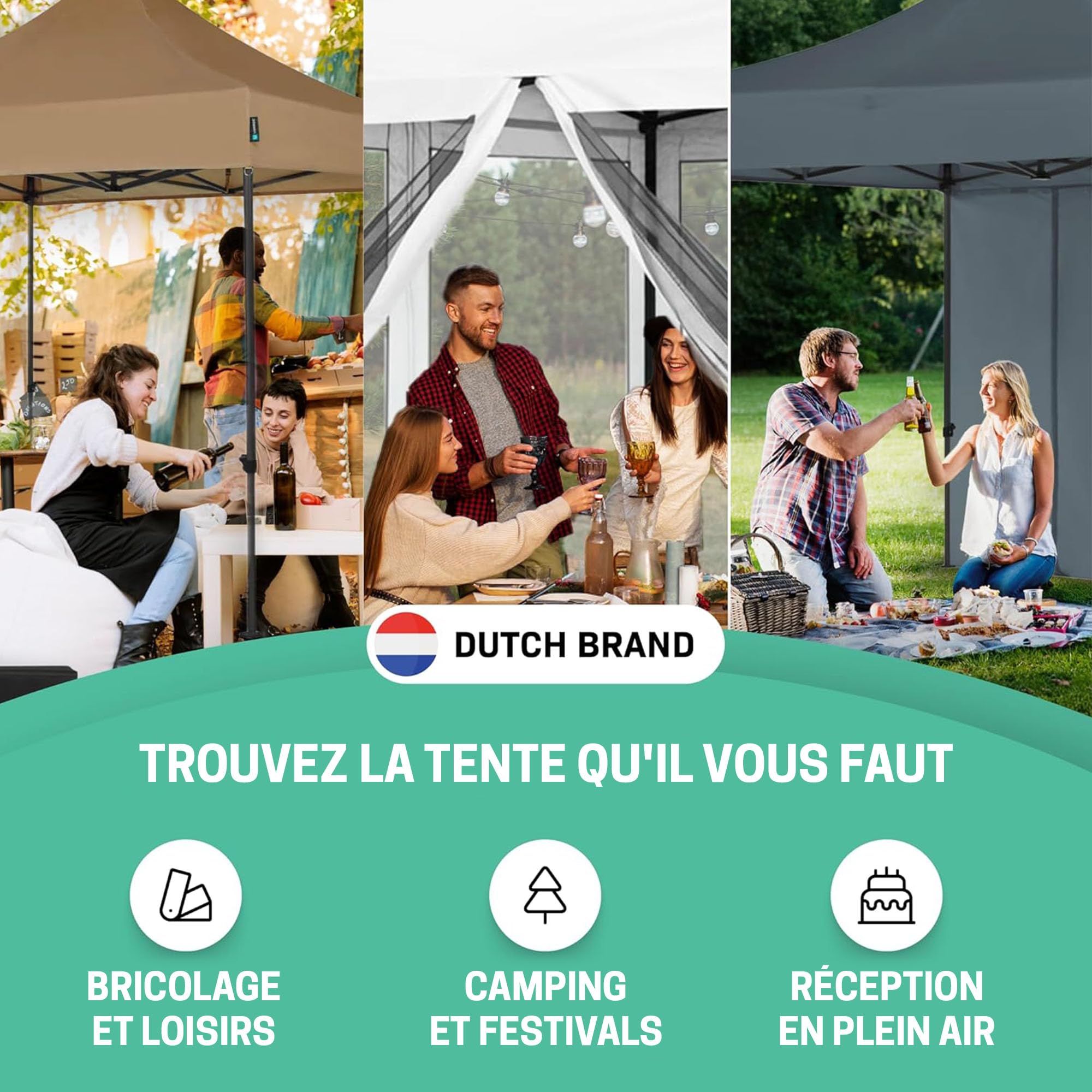 VONROC Tente Easy-Up - 3x3 m – Pliante - Design Modulaire : Auvent, Tonelle, Chapiteau, Marchés Saisons – Pliable – Imperméable – Cadre en Acier - Protection UV 50+ - Noir - Sac de Rangement Inclus