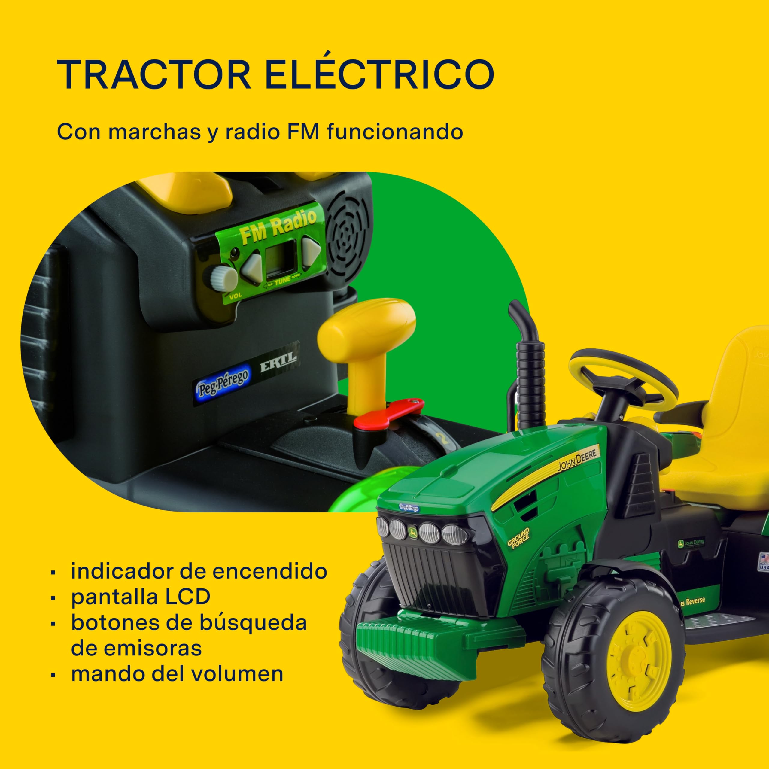 Peg Perego OR0047 - John Deere, tractor eléctrico con remolque, 12V
