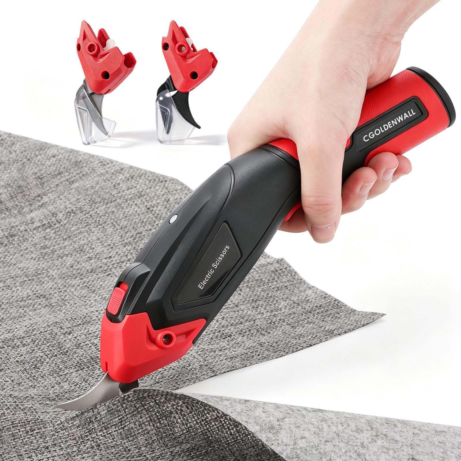 CGOLDENWALL Cortador Tela Electrico Inalambrico 4V, Cuero Papel Alfombra | Recargable, 2 Cuchillas Repuesto, Max 6mm, Enfriamiento, 330g Ligero, Rojo