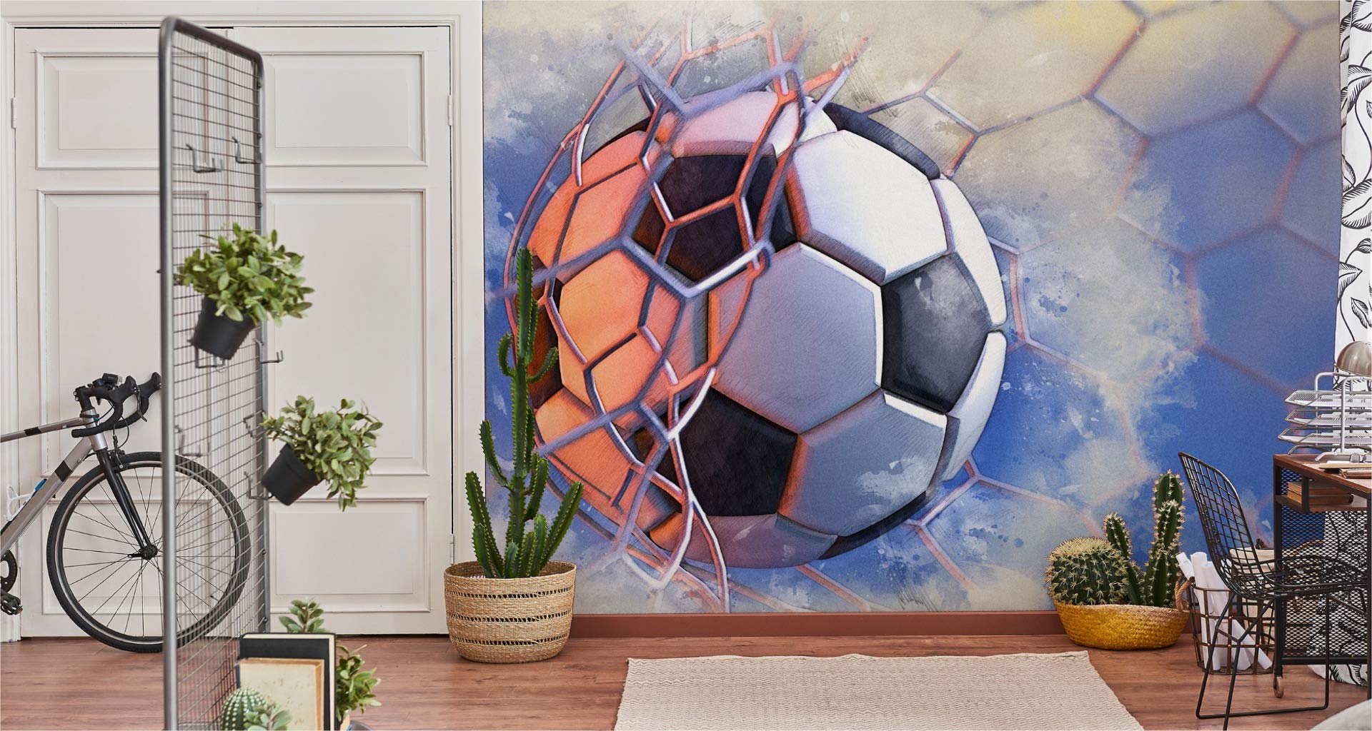 Papel pintado fotográfico con estructura de vinilo para sala de estar, portería de fútbol, 312 x 219 cm, papel pintado para pared moderno XXL, 312 x 219 cm