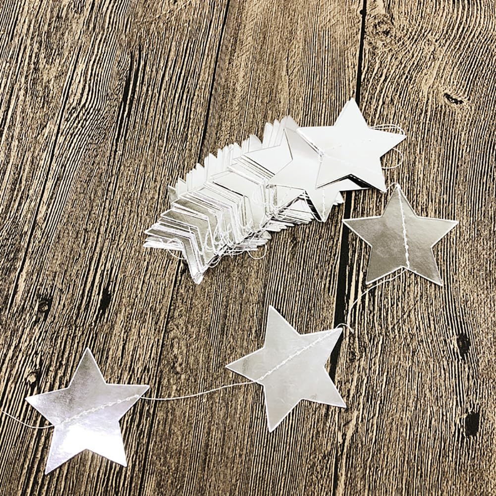 4 Pcs Reflective Star Paper Garland Little Star Banner Backdrop Glitter Star Hanging Garland Bunting Star Party Streamers Birthday Hanging Banner Wedding String Banner for Engagement Golden