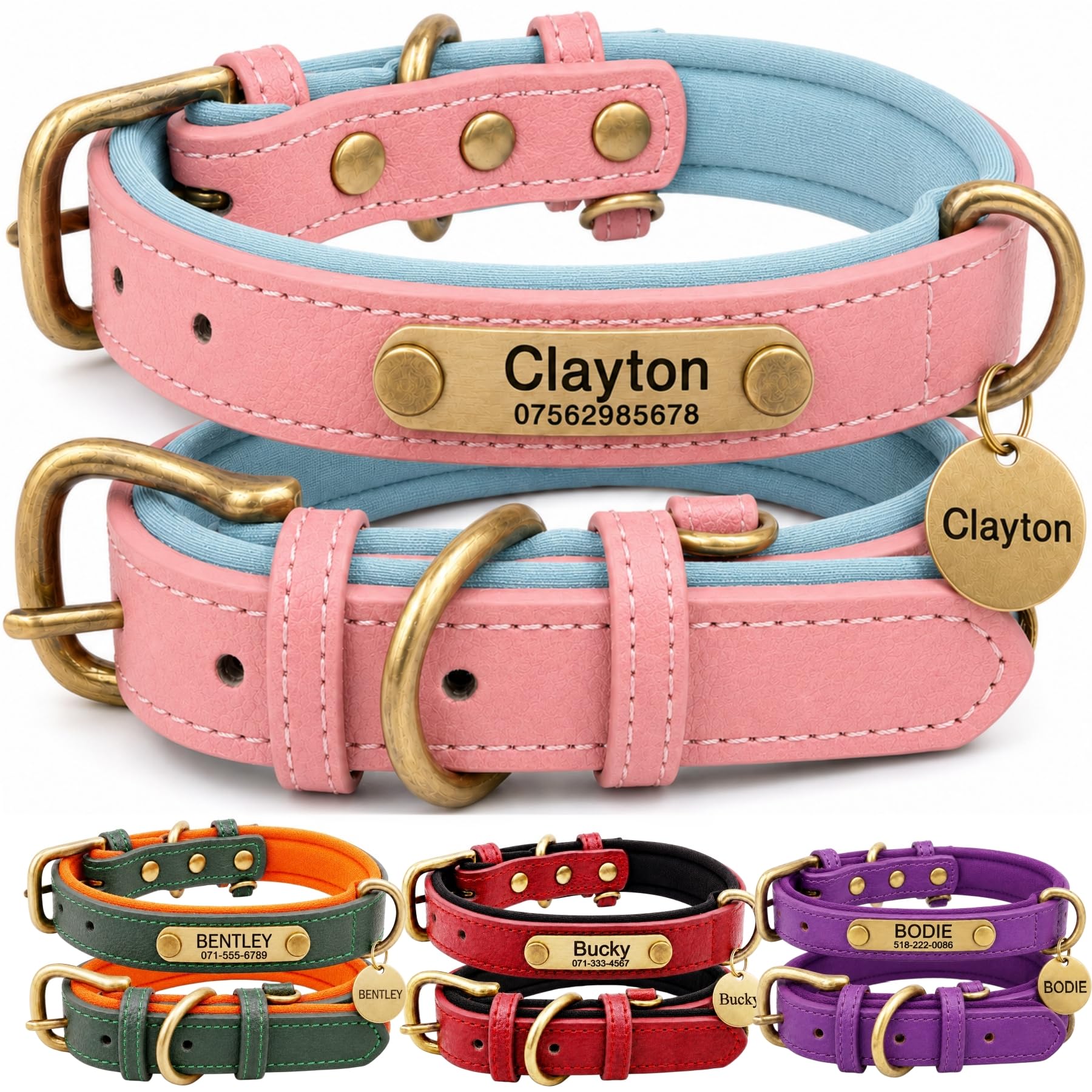 Personalised Leather Dog Collar with Engraved ID Name Plate, Adjustable Comfortable Fit for Small Medium and Large Dogs, Custom Puppy and Adult Dog Collar for Daily Walking — image 1
