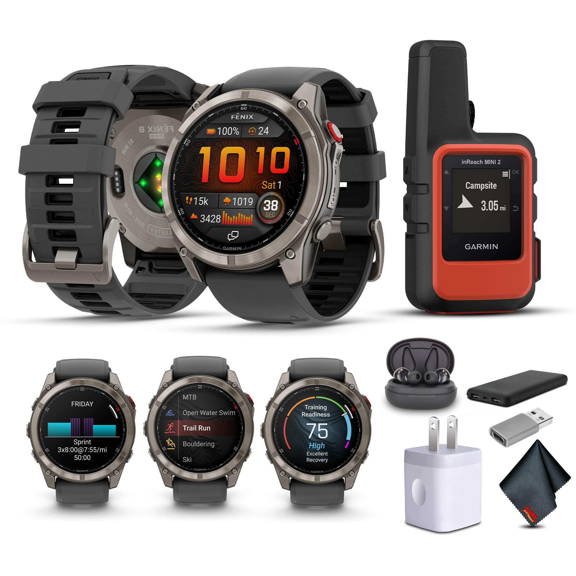 Garmin Fenix 8 Pro 51mm AMOLED Display Multisport Fitness GPS Smartwatch Sapphire Titanium with Graphite Black Silicone Band