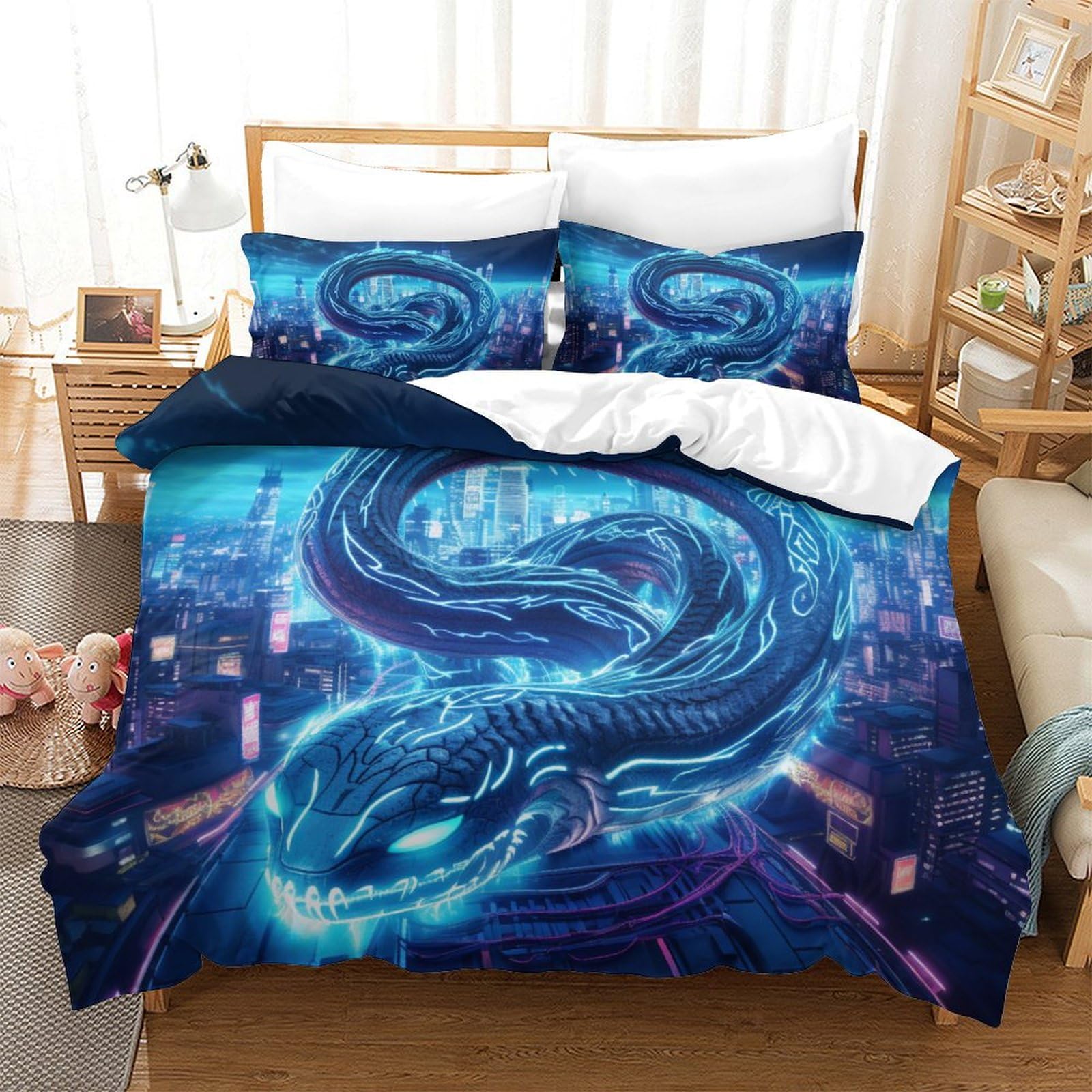 Parure de lit serpent 3D en microfibre avec housse de couette 260x220cm et taies d'oreiller