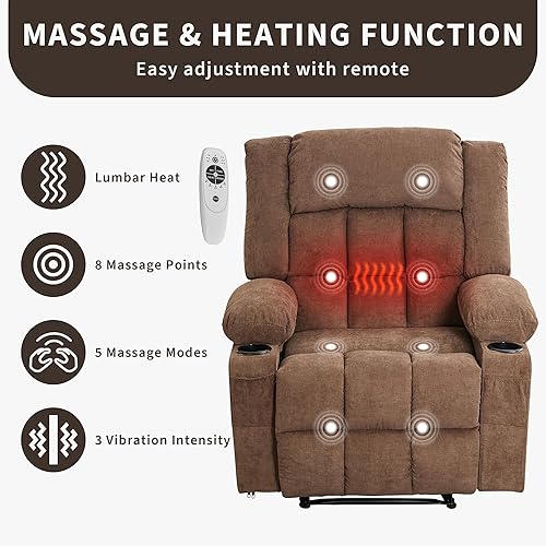 Miniatura 3 de Sillón reclinable de masaje con vibración y calor lumbar para adultos, gran amplio, ergonómico, perezoso, sofá individual con 3 posiciones, 2
