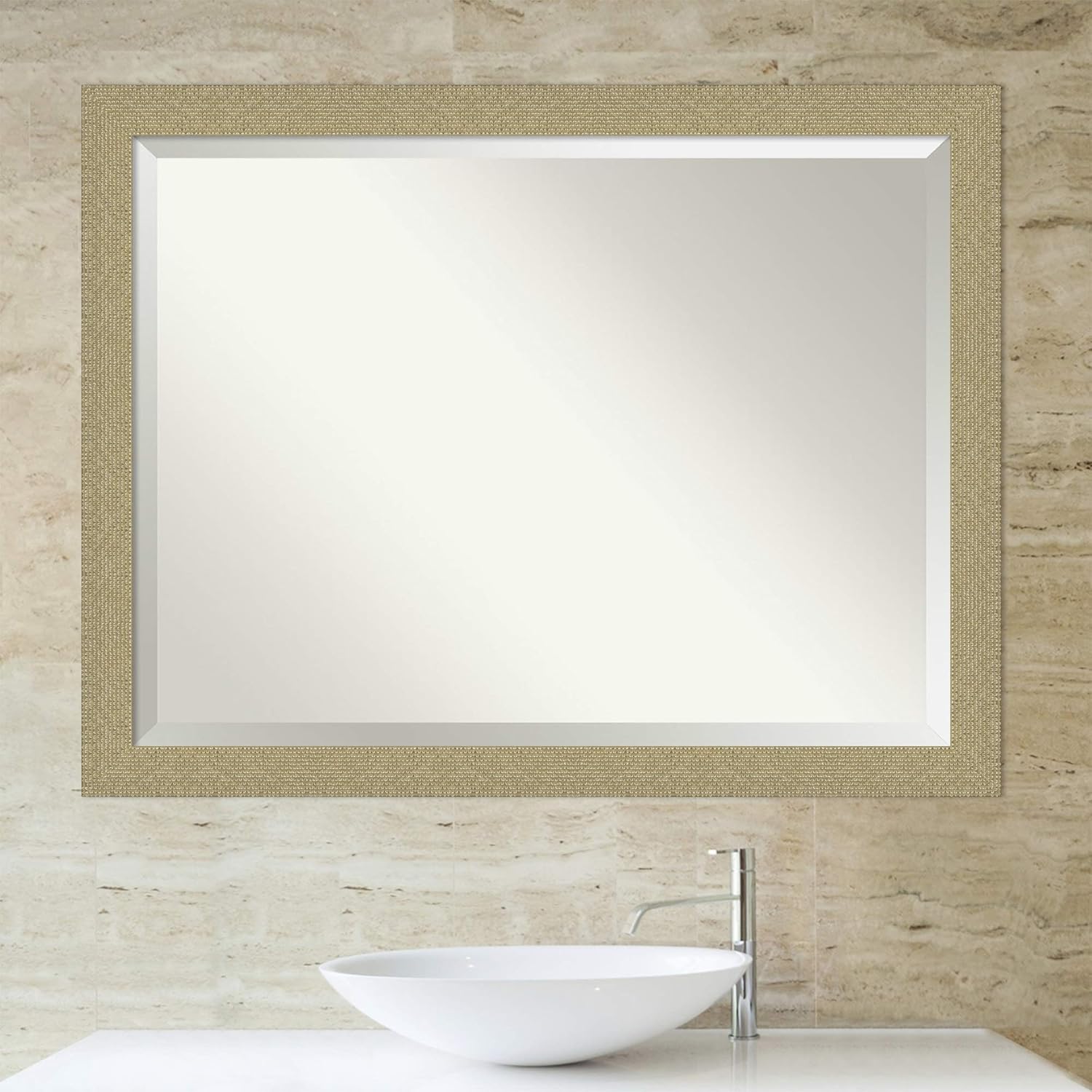 Amanti Art Gold Bathroom Mirror for Over Sink, 34x44 Mosaic Gold Rectangle Vanity Mirror, X-Large Casual Frame, Hangs Horizonally and Vertically, Bathroom Wall Decor, Beveled Edge