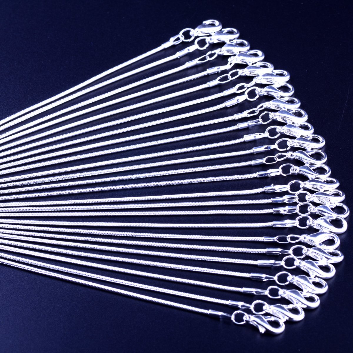 Naszyjnik z łańcuszkiem wężowym, biały, rozjaśniający, 24 szt., posrebrzany 925, 1,2 mm, DIY, błyszczące ogniwo z karabińczykami, do produkcji biżuterii