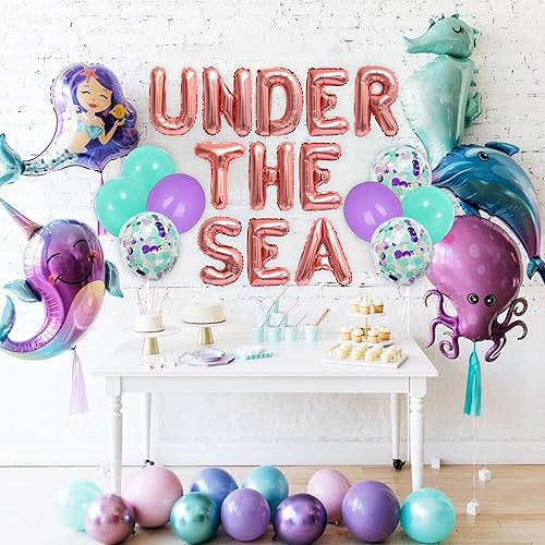 Miniatura 9 de LaVenty 124 globos bajo el mar bajo el mar, telón de fondo para decoración de cumpleaños de sirena bajo el mar, baby shower, despedida de soltera