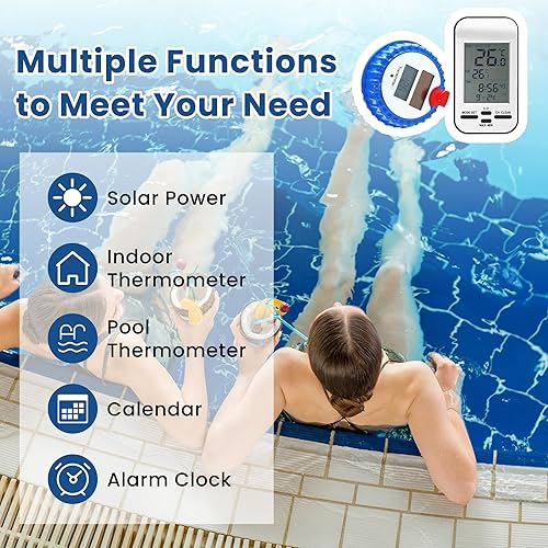 Miniatura 4 de Termómetro solar inalámbrico para piscina para piscinas interiores al aire libre, spas, jacuzzis, estanques, medidor de temperatura flotante digital