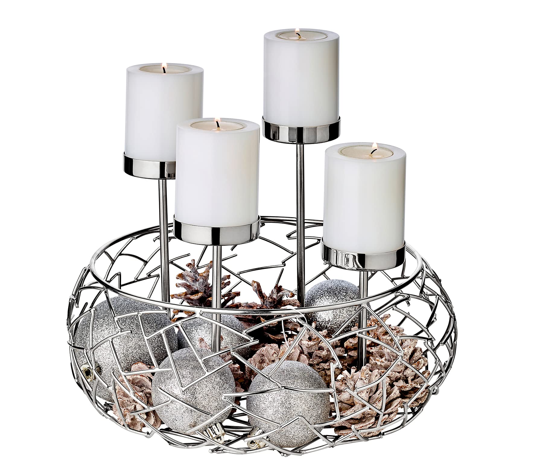 EDZARD Adventskranz Milano Up, Edelstahl glänzend vernickelt, Durchmesser 30 cm, für Stumpenkerzen ø 6 cm