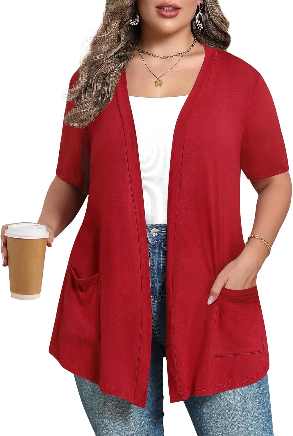 Women's Oversize Cardigans Lightweight Fall Long Sleeve Plus Size Flowy Open Front Shrugs with Pockets