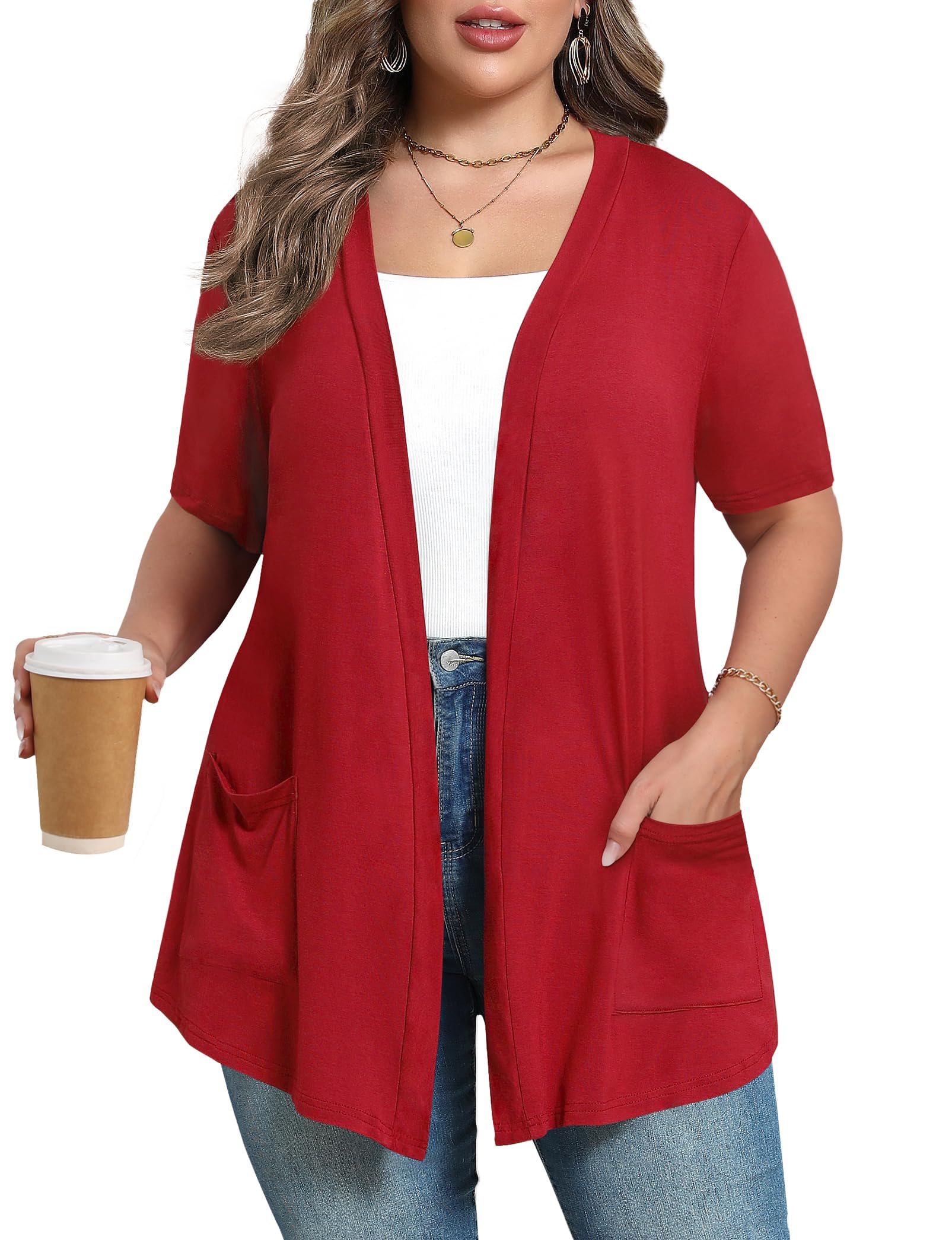 Plus Size Lightweight Cardigan for Women Soft with Pockets 1X-5X