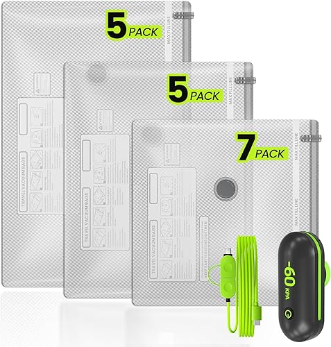 Paquete de 17 bolsas de vacío de viaje con bomba alimentada por USB (enchufe para trabajar, sin batería), sellador al vacío portátil para viajes y