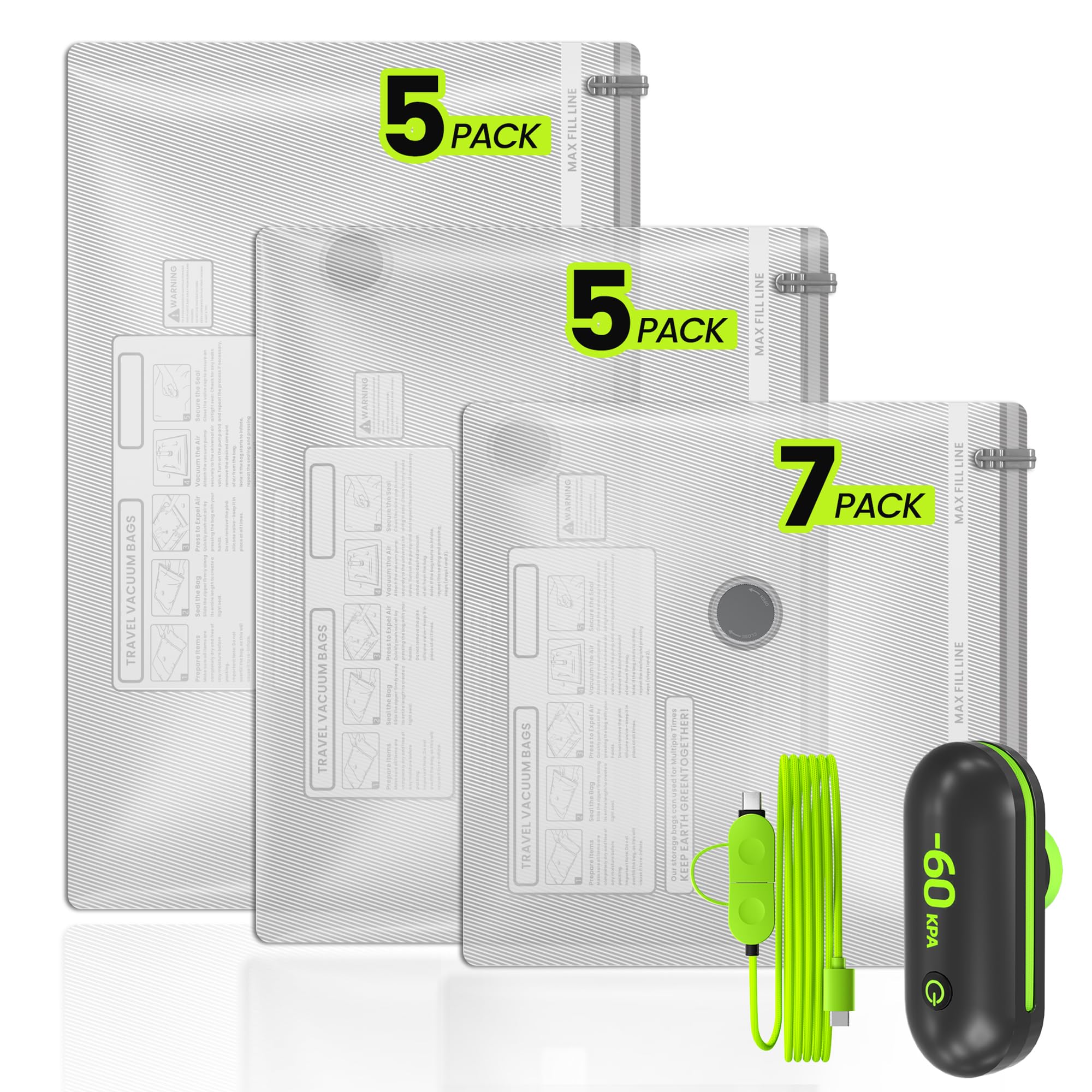 Photo 1 of (17PACK) Travel Vacuum Bags with USB-Powered Pump (Plug to Work, No Battery) – Portable Vacuum Sealer for Travel & Home, Space-Saving Compression Bags for Clothes, Bedding & Seasonal Storage