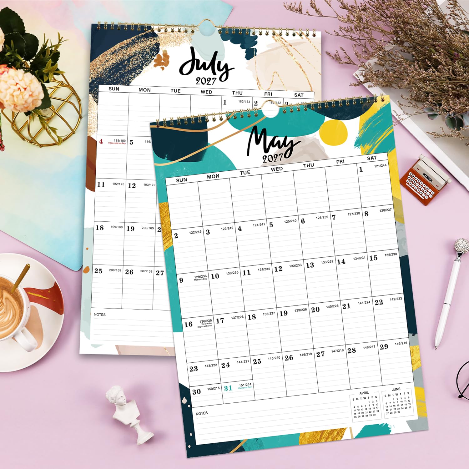 Wandkalender 2023-2024,18 Monate Kalender von Juli 2023,Dez. 2024, 30.5x43.2 cm, Doppeldrahtbindung, Tagesblöcke mit julianischen Daten, perfekt für die Organisation zu Hause, in der Schule & Büro
