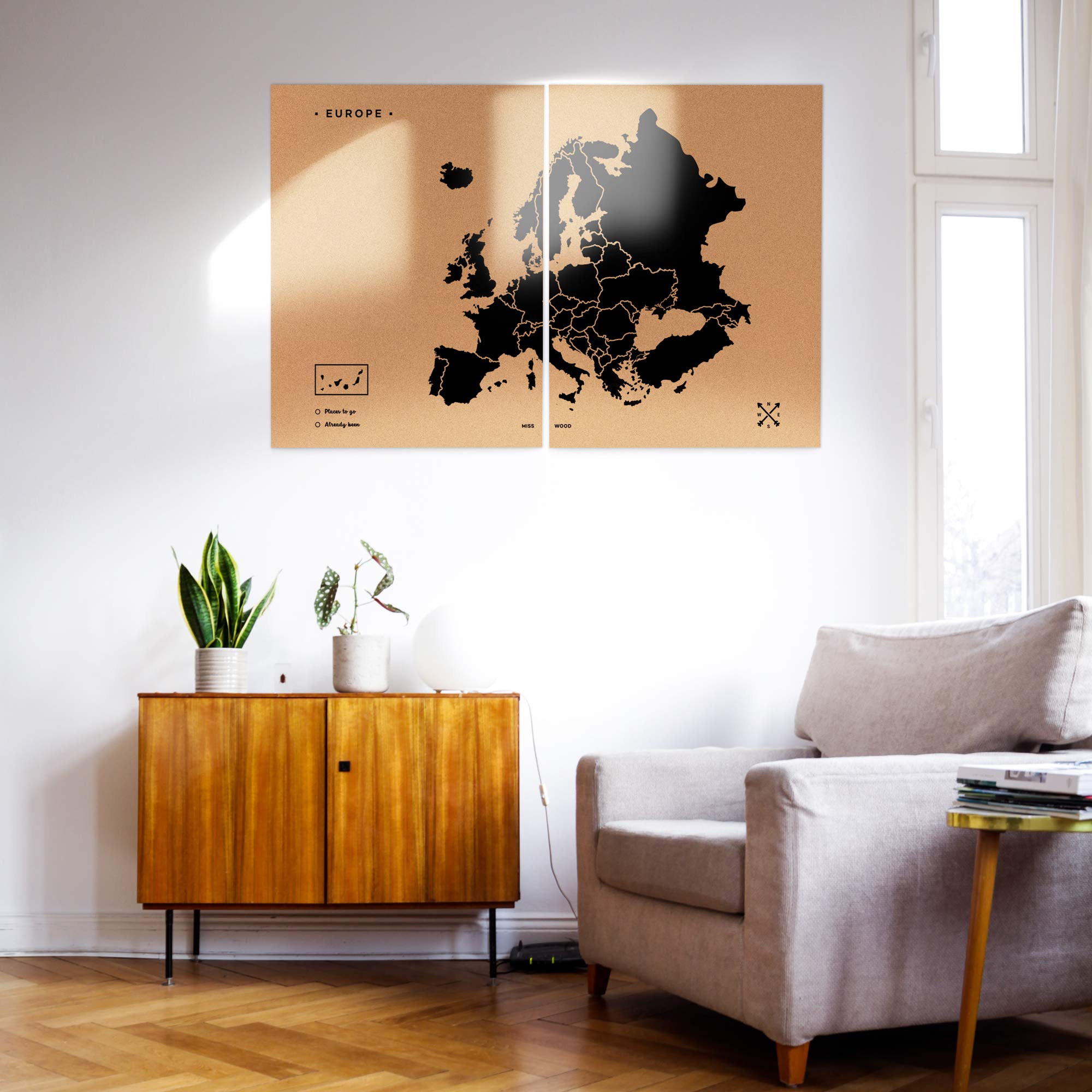 Miss Wood Woody Map XXL - Mapa del Mundo de Corcho con diseño Europa, Color Negro