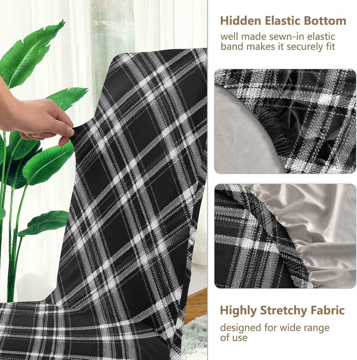 ALAZA Chair Covers for Dining Room, Black White Tartan Plaid Pattern Stretch Chair Cover Sets Chair Protector Removable Washable for Ktichen Restaurant Hotel