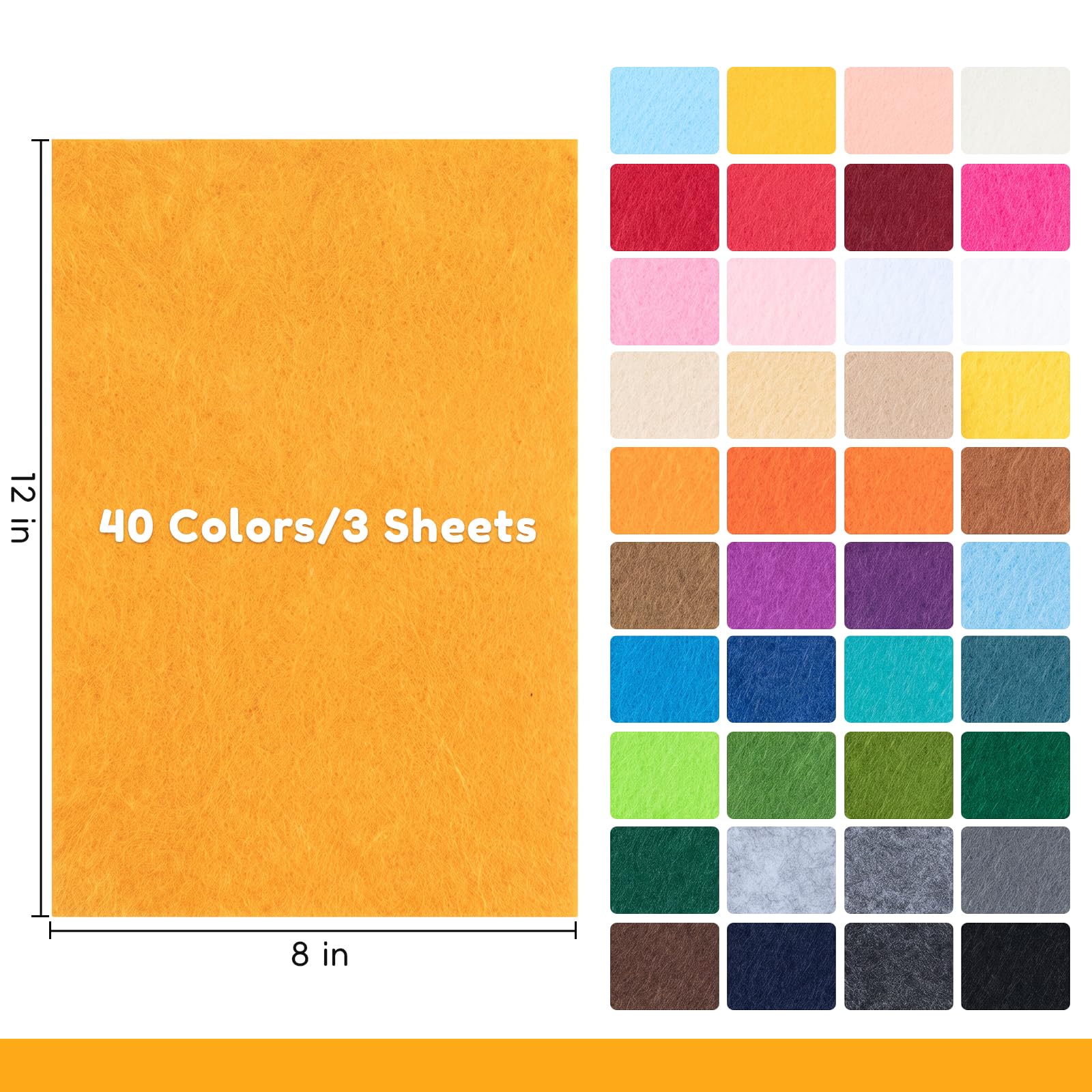 Simetufy Filzstoffbögen, 20 x 30 cm, DIY-Filzbögen, 1 mm dickes Polyester/Acryl-Vlies-Patchwork-Material, 40, 120 Stück