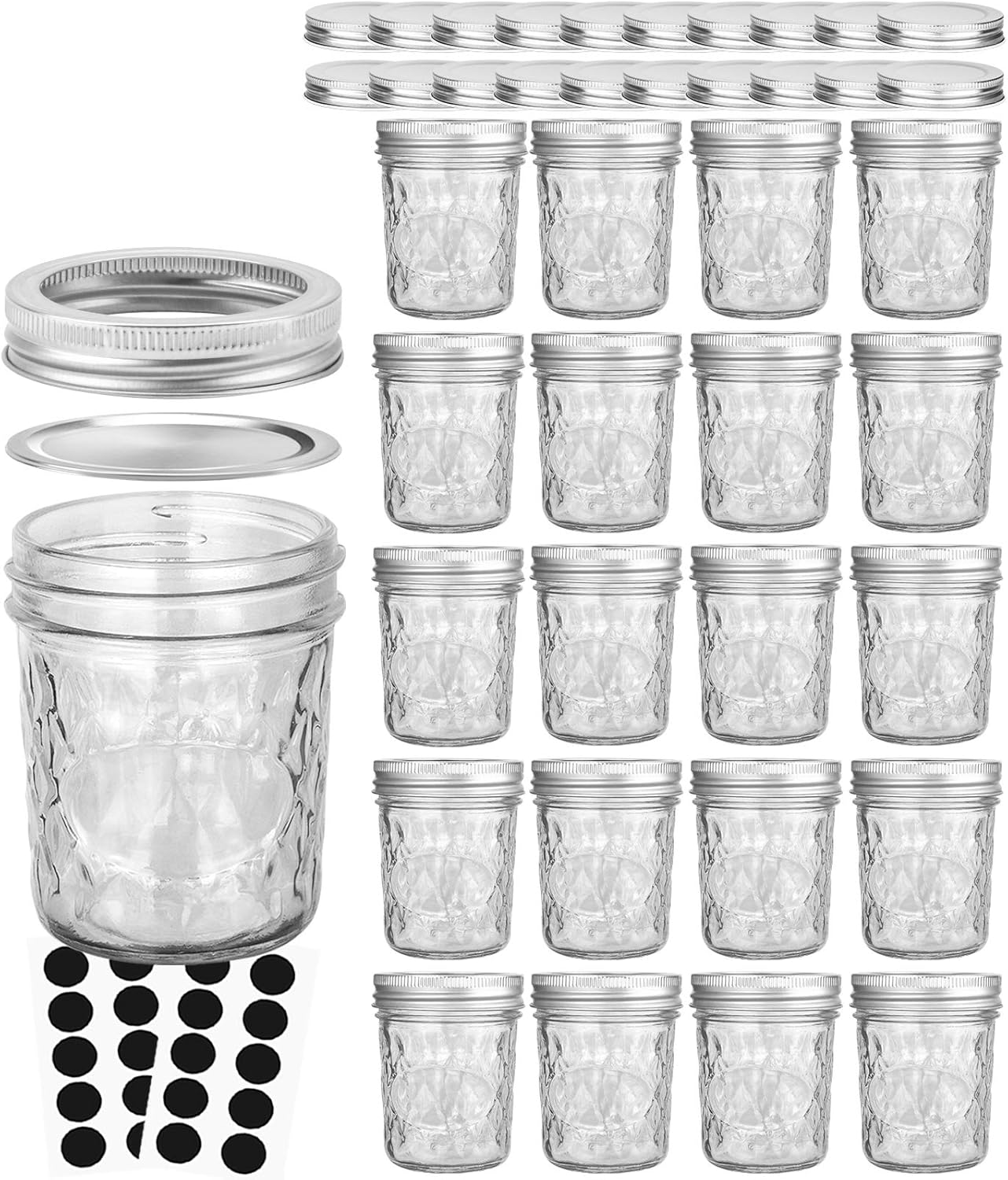 VERONES Mason Jars 6 OZ, 30 PACK 6oz Mason jars Canning Jars Jelly Jars With Lids, Ideal for Jam, Honey, Wedding Favors, Shower Favors
