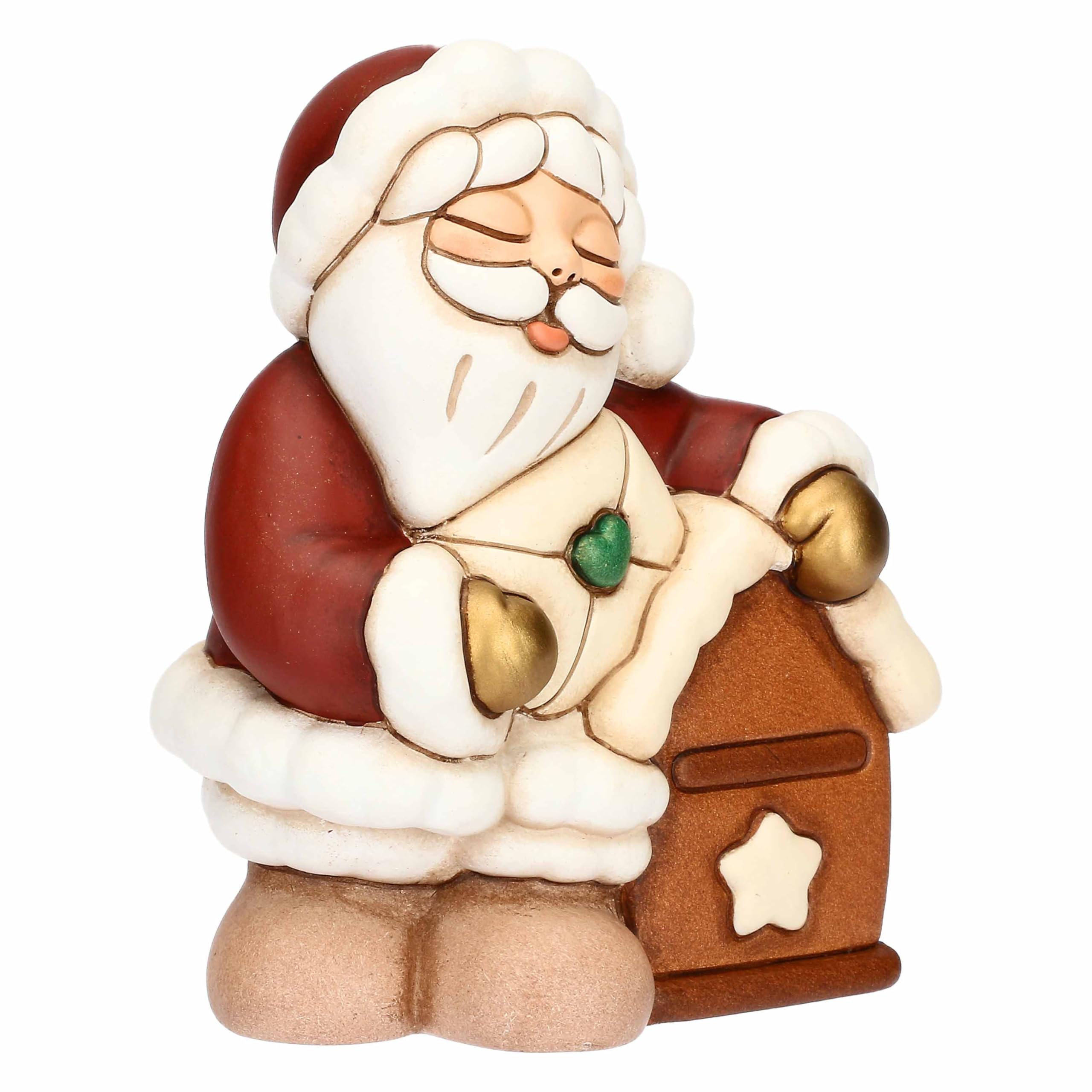 THUN - Babbo Natale con cassetta delle lettere in ceramica, medio -Thunland -7x6,5x9,5 cm