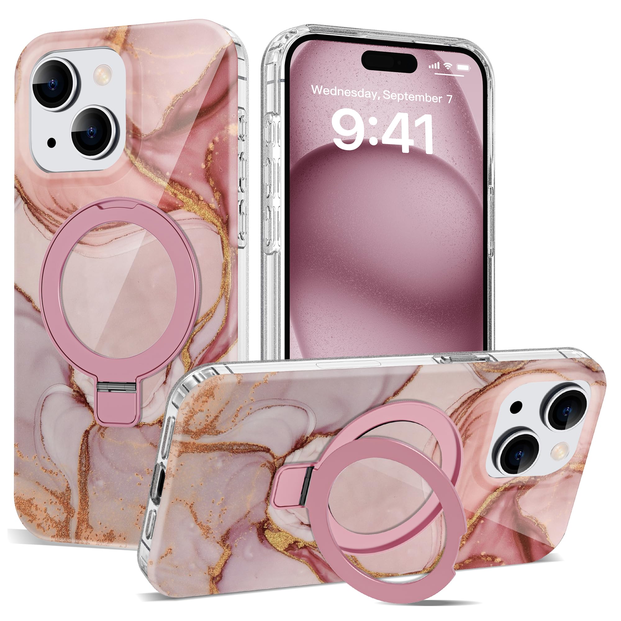 ETPESOK Compatible with iPhone 15 Case Marble Pattern with Magnetic Ring Stand [Compatible with Mag-Safe] TPU Protective Phone Case for iPhone 15 6.1"